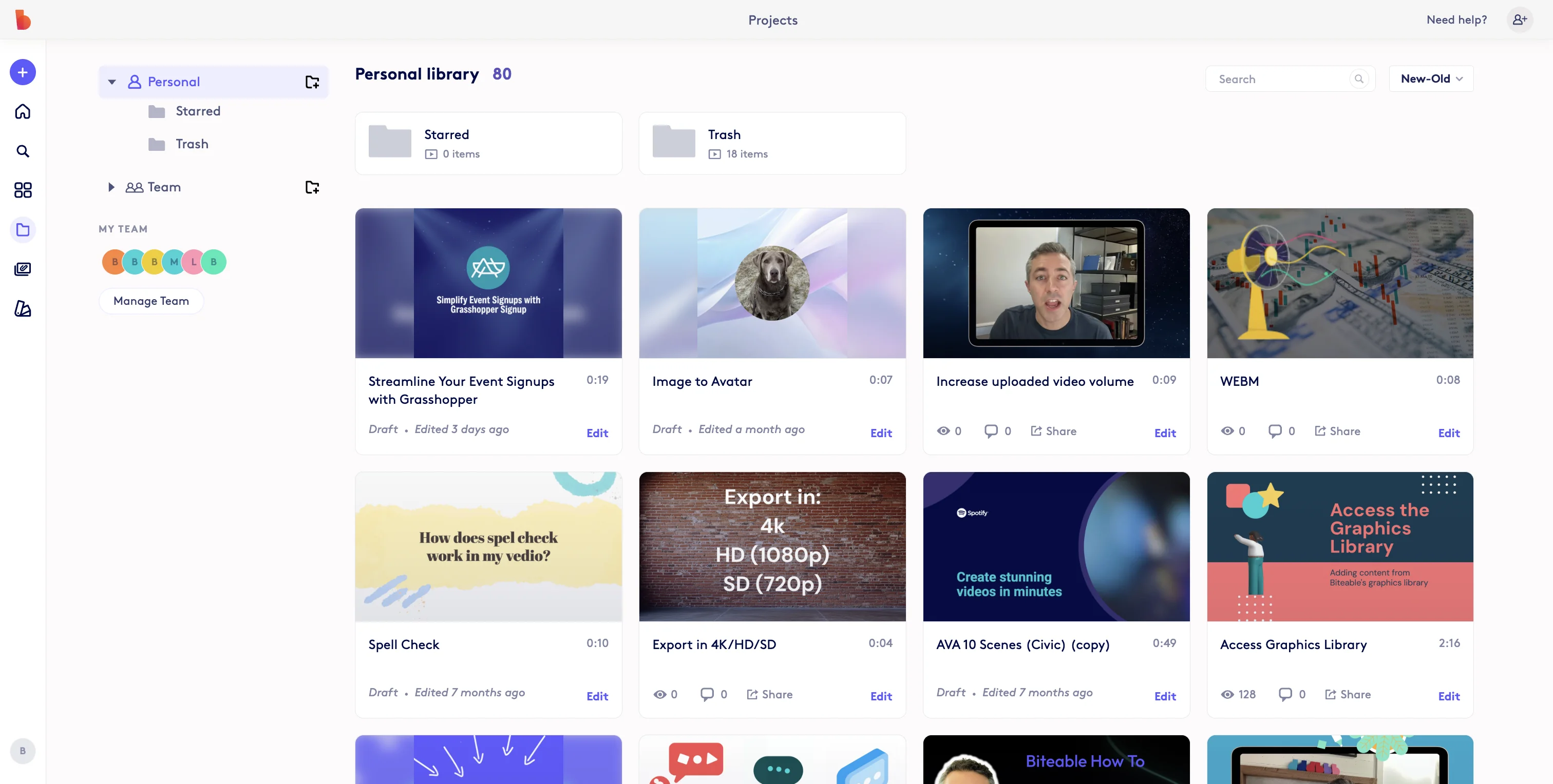 Screenshot showing Go to your Projects. You will start in the Personal folders.