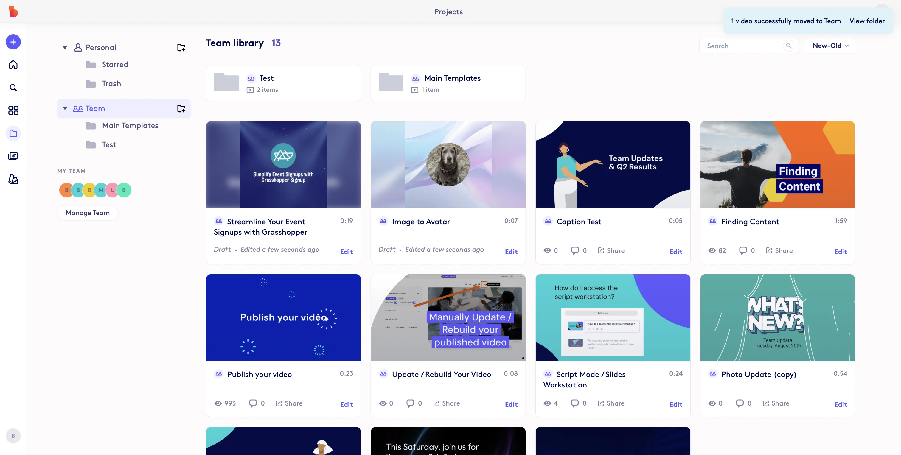Screenshot showing When you go the Team folder. You will now see projects where you enabled shared editing available for the team.