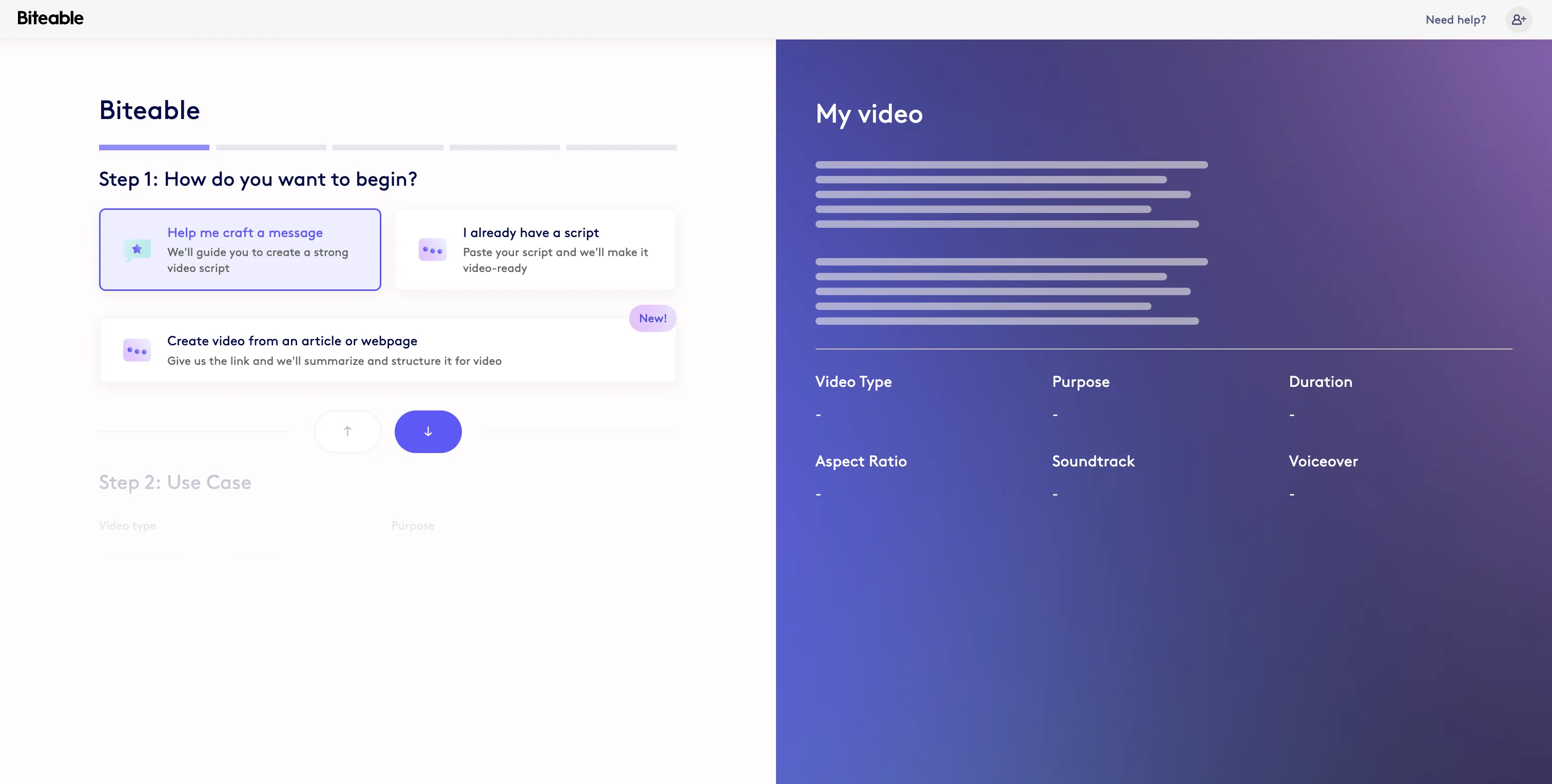 Screenshot showing Select Help me craft a message if you'd like help generating a script