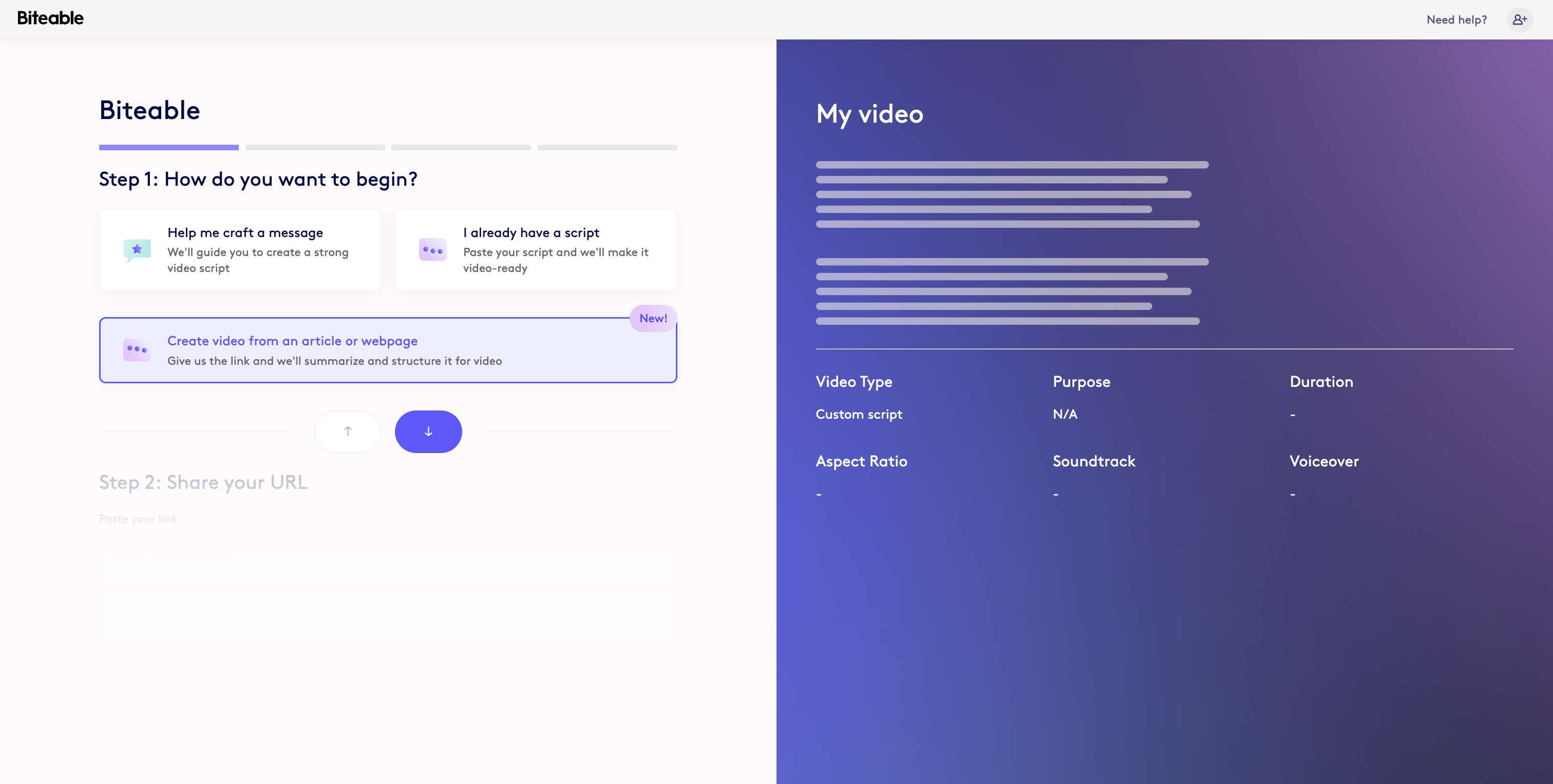 Screenshot showing Select 'Create video from an article or webpage'.