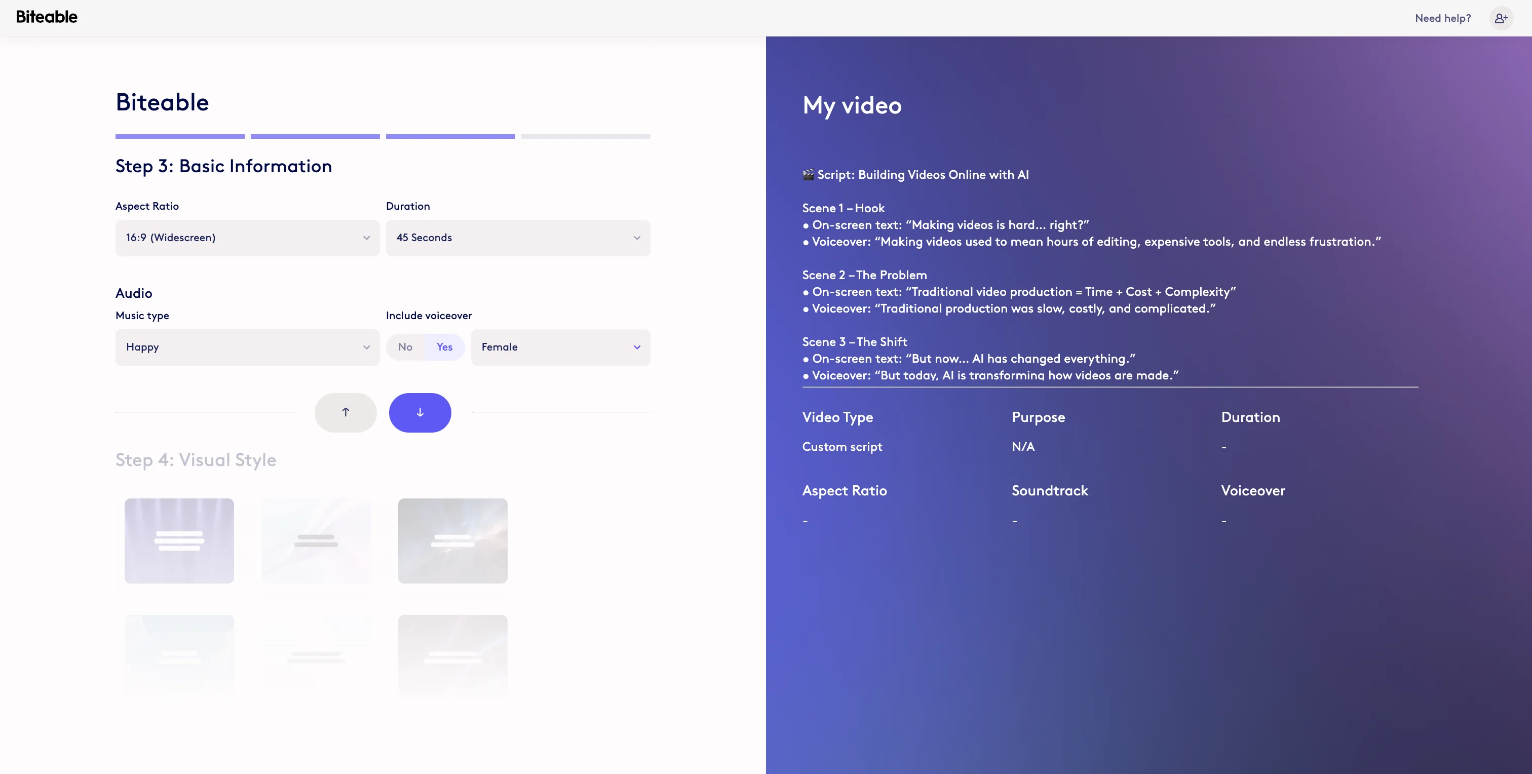 Screenshot showing Configure your video settings and select a style.
