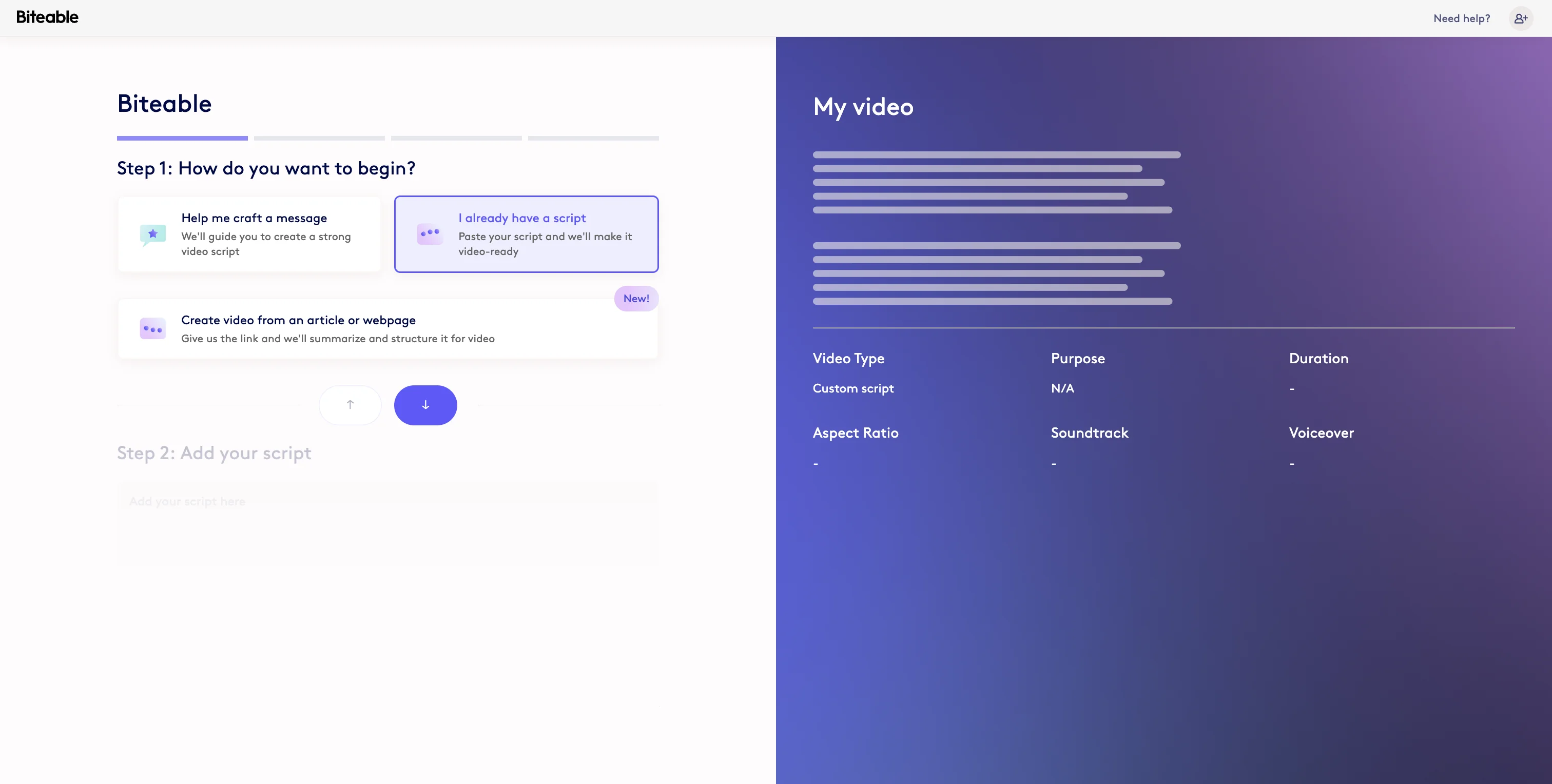 Screenshot showing Choose 'I already have a script'.