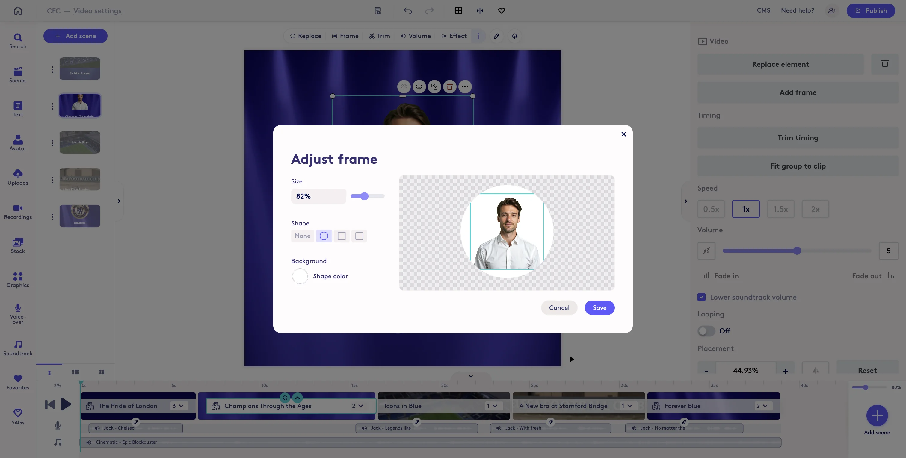 Screenshot showing The Adjust frame modal will open showing you options to apply a frame and set the frame background color.