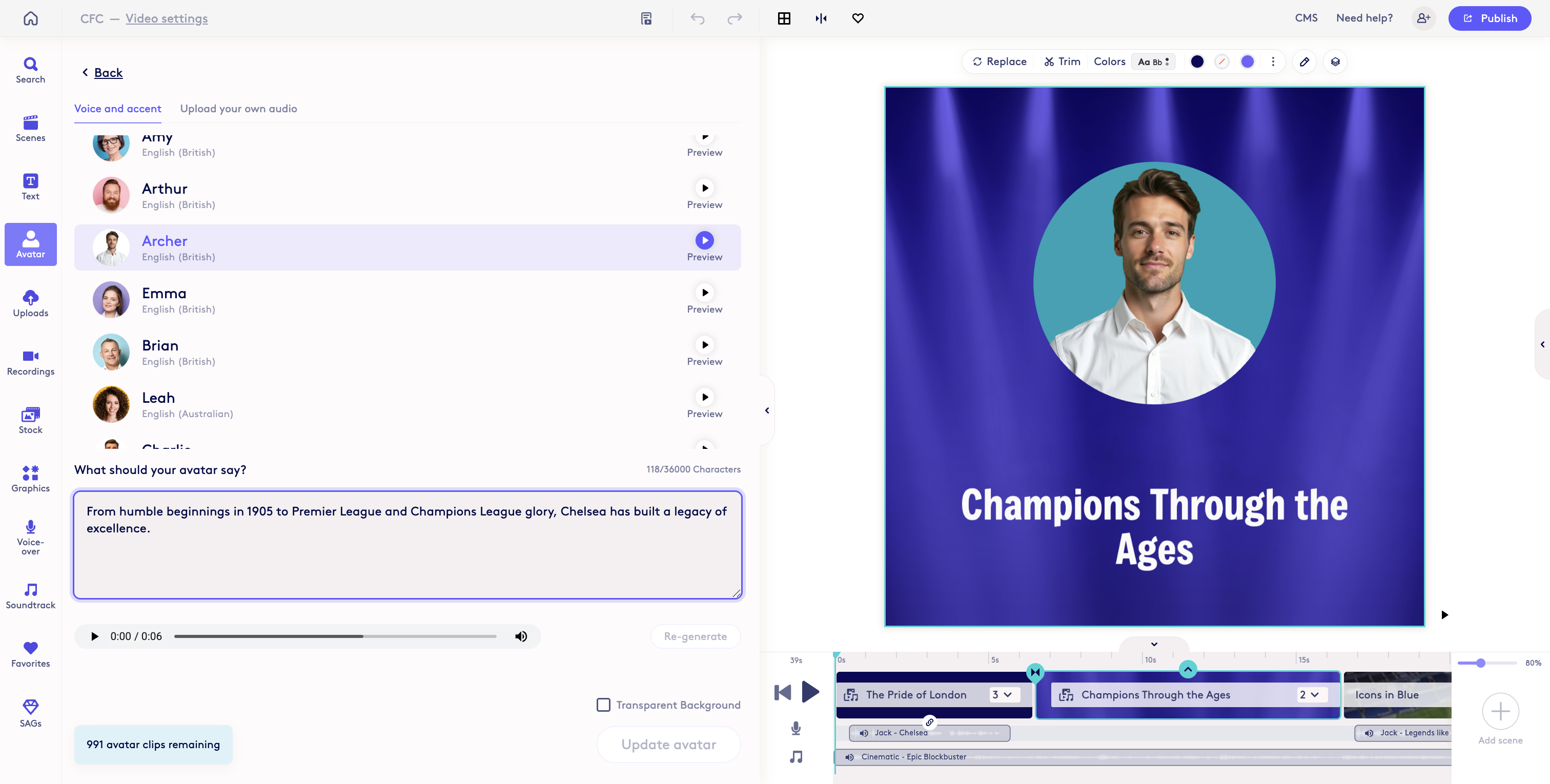 Screenshot showing Make any changes you would like to the voiceover script.