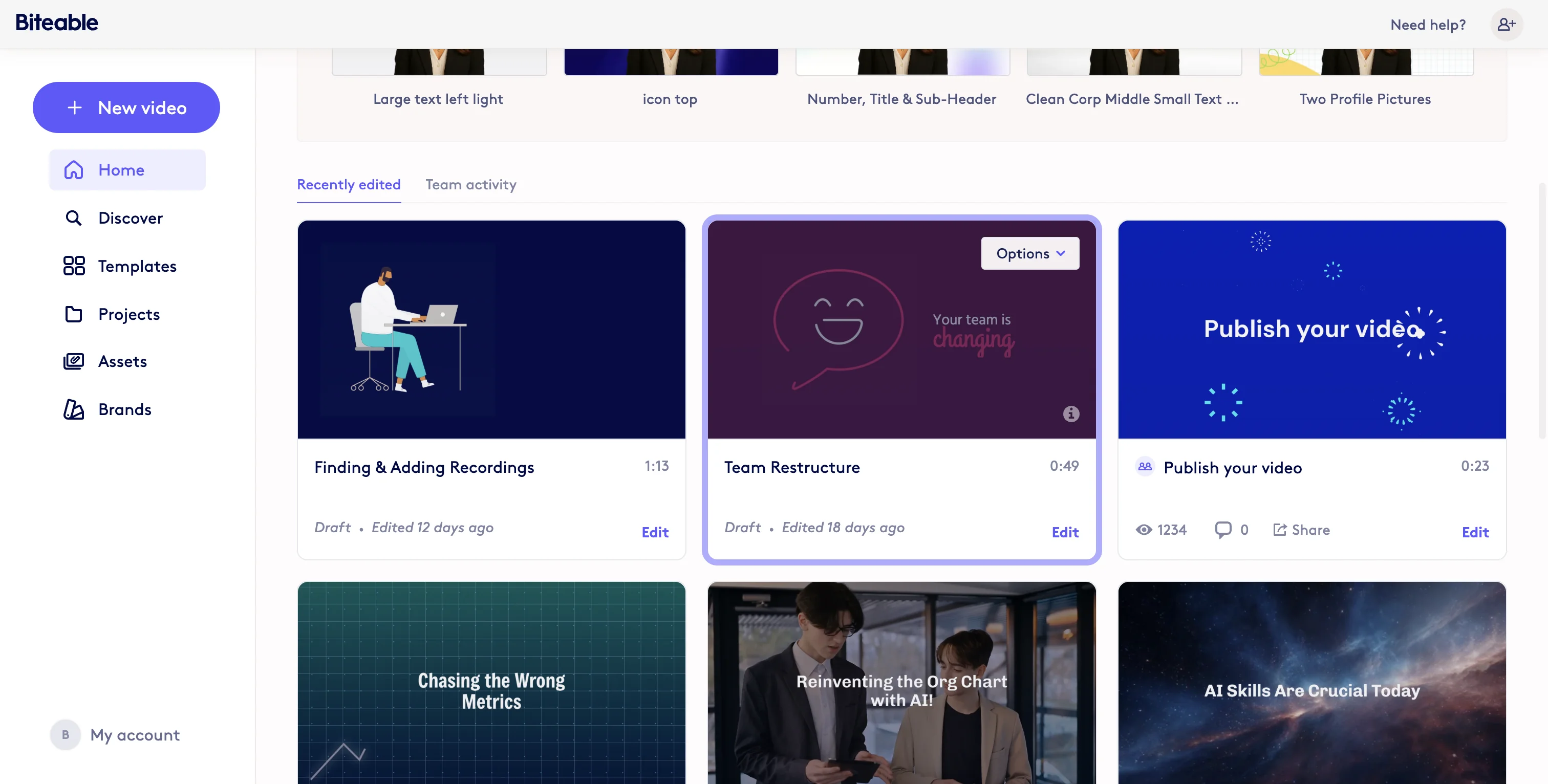 Screenshot showing Hover over a project card and the Options menu will appear.