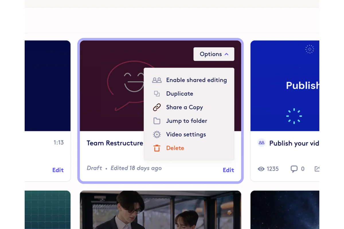Screenshot showing After clicking 'Options' select 'Share a Copy'