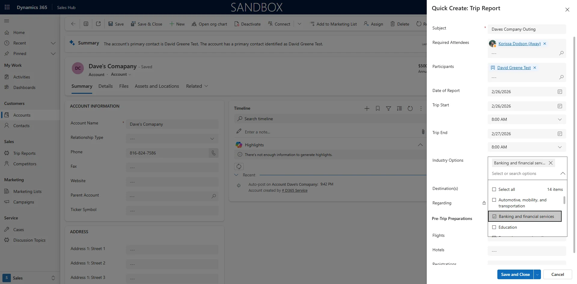 Screenshot showing Select One or More Industry Options