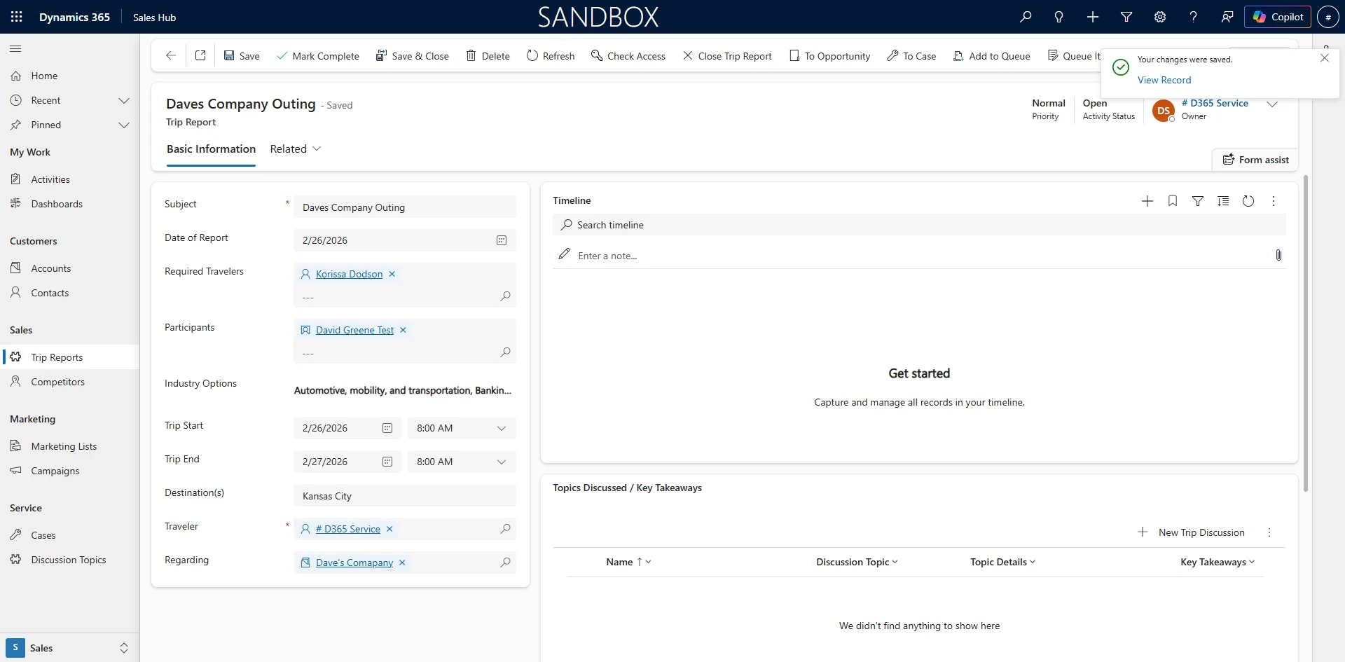 Screenshot showing Open the Trip Report from the Time Line