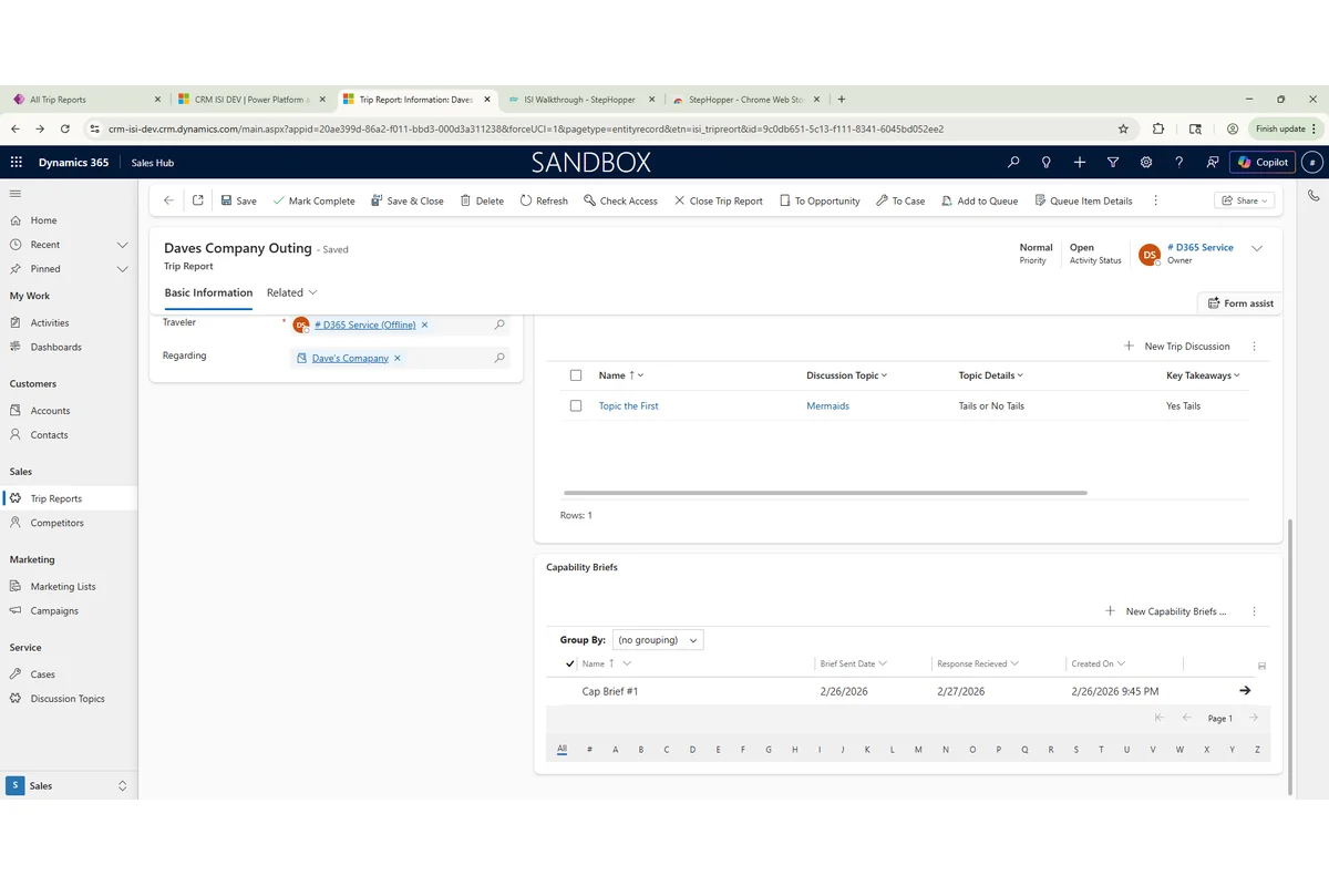 Screenshot showing Add New Capability Brief