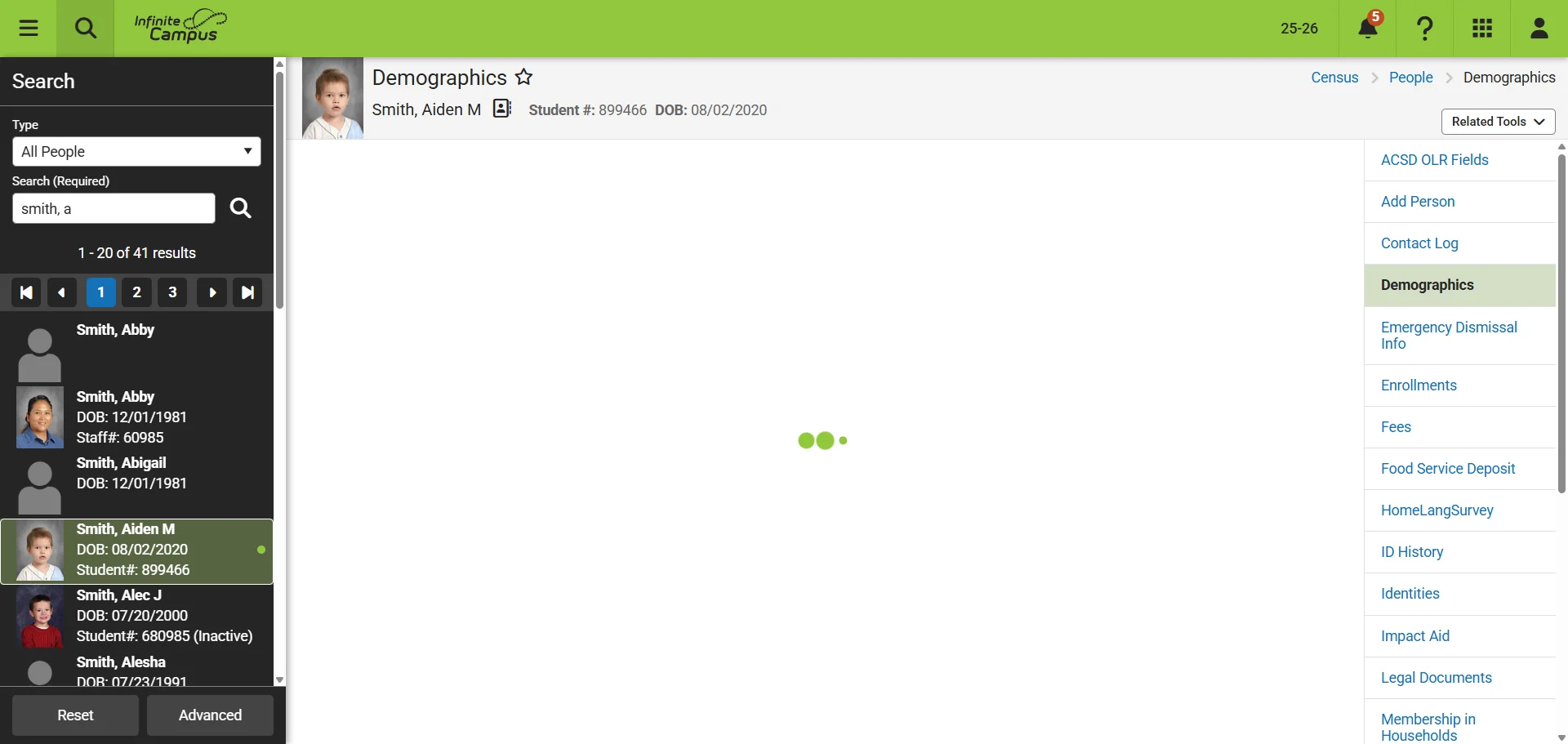 Screenshot showing Click on the person. Example 'Smith, Aiden M'