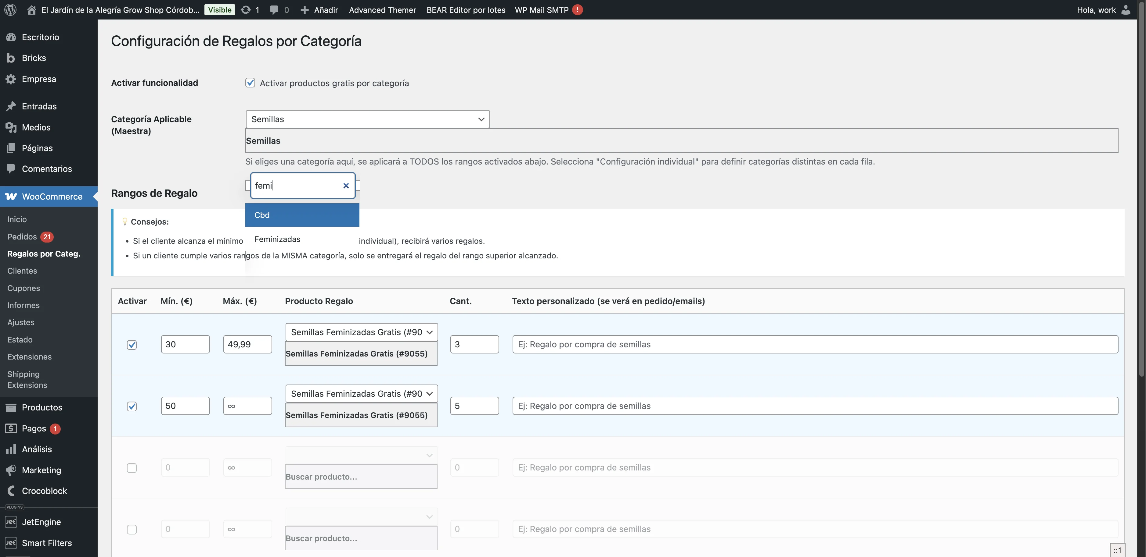 Screenshot showing Empieza a teclear y hace el filtro.