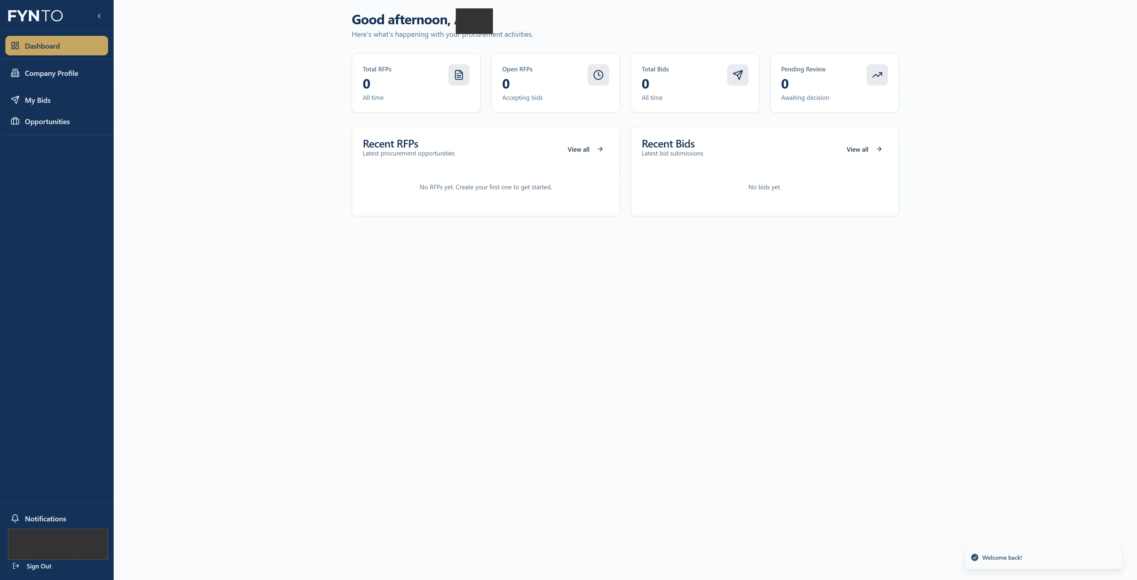 Screenshot showing You will then be taken to your dashboard