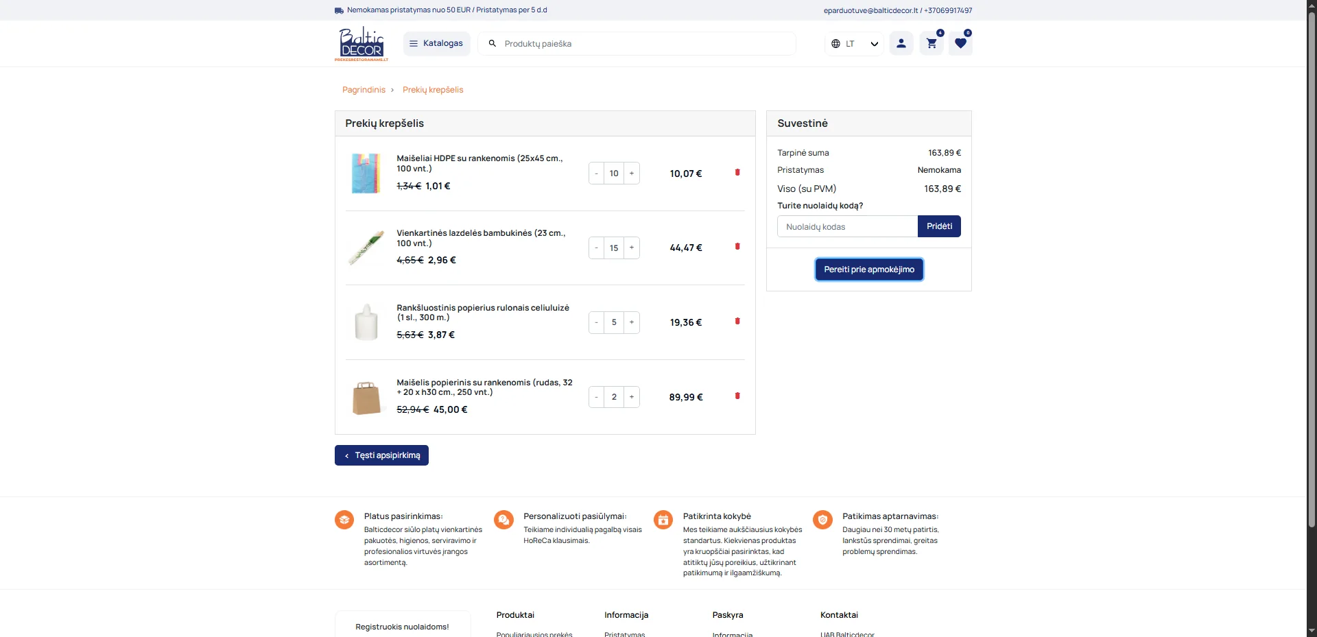 Screenshot showing Spaudžiate ant 'Pereiti prie apmokėjimo'