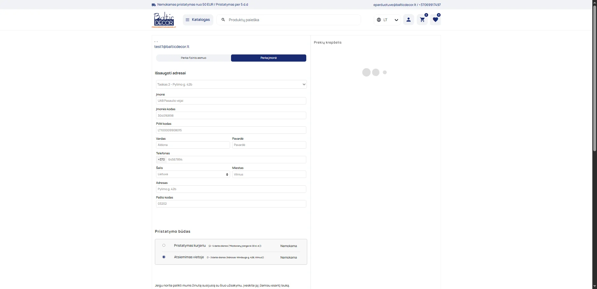 Screenshot showing Jeigu turite dauginaiu nei vieną pristatymo adresą pasirenkate jį iš sąrašo. Adresai būna jau suvesti nieko papildomai įvedinėti nereikia.
