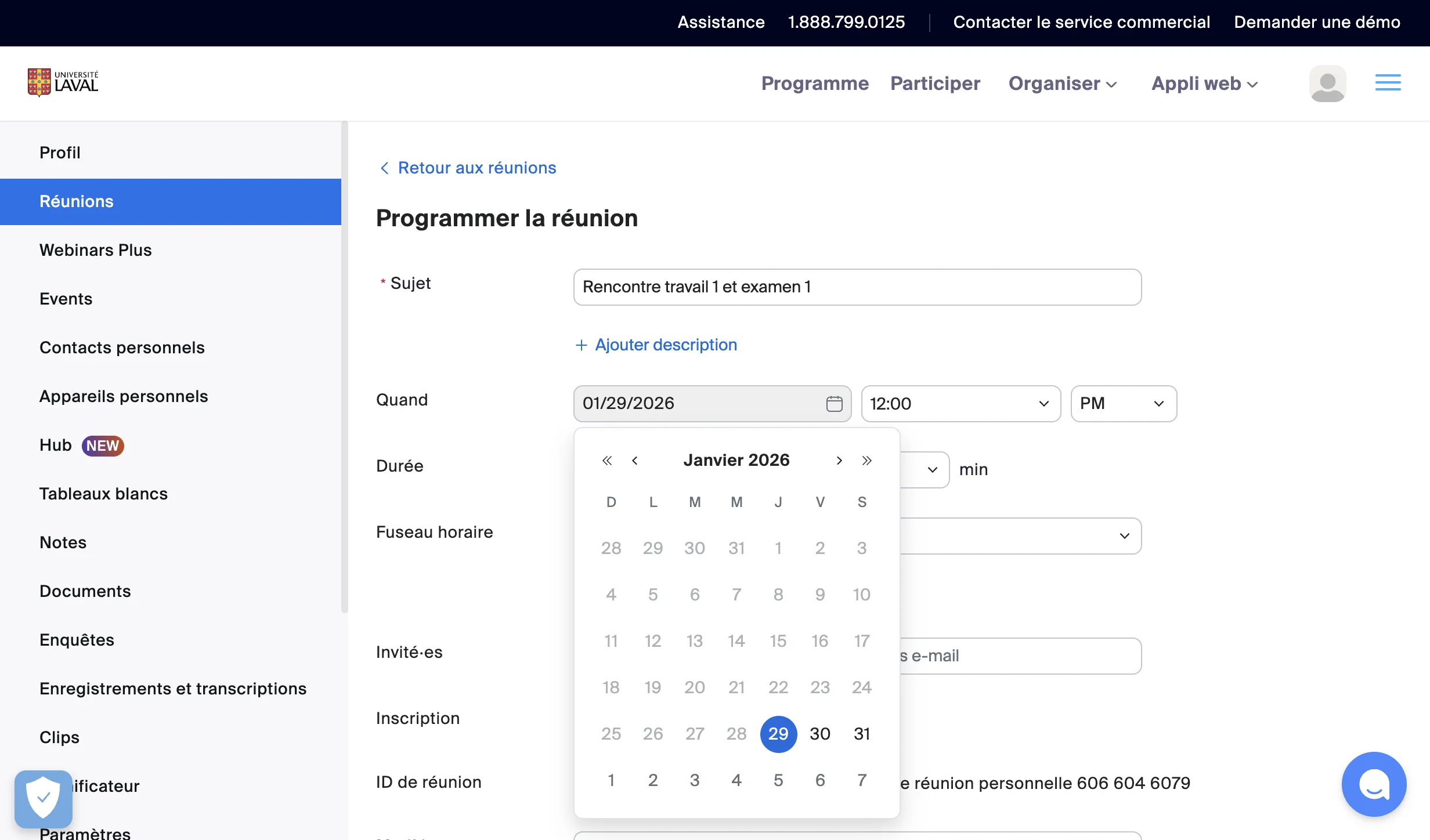 Screenshot showing Remplir le titre, la date et l'heure de la présentation