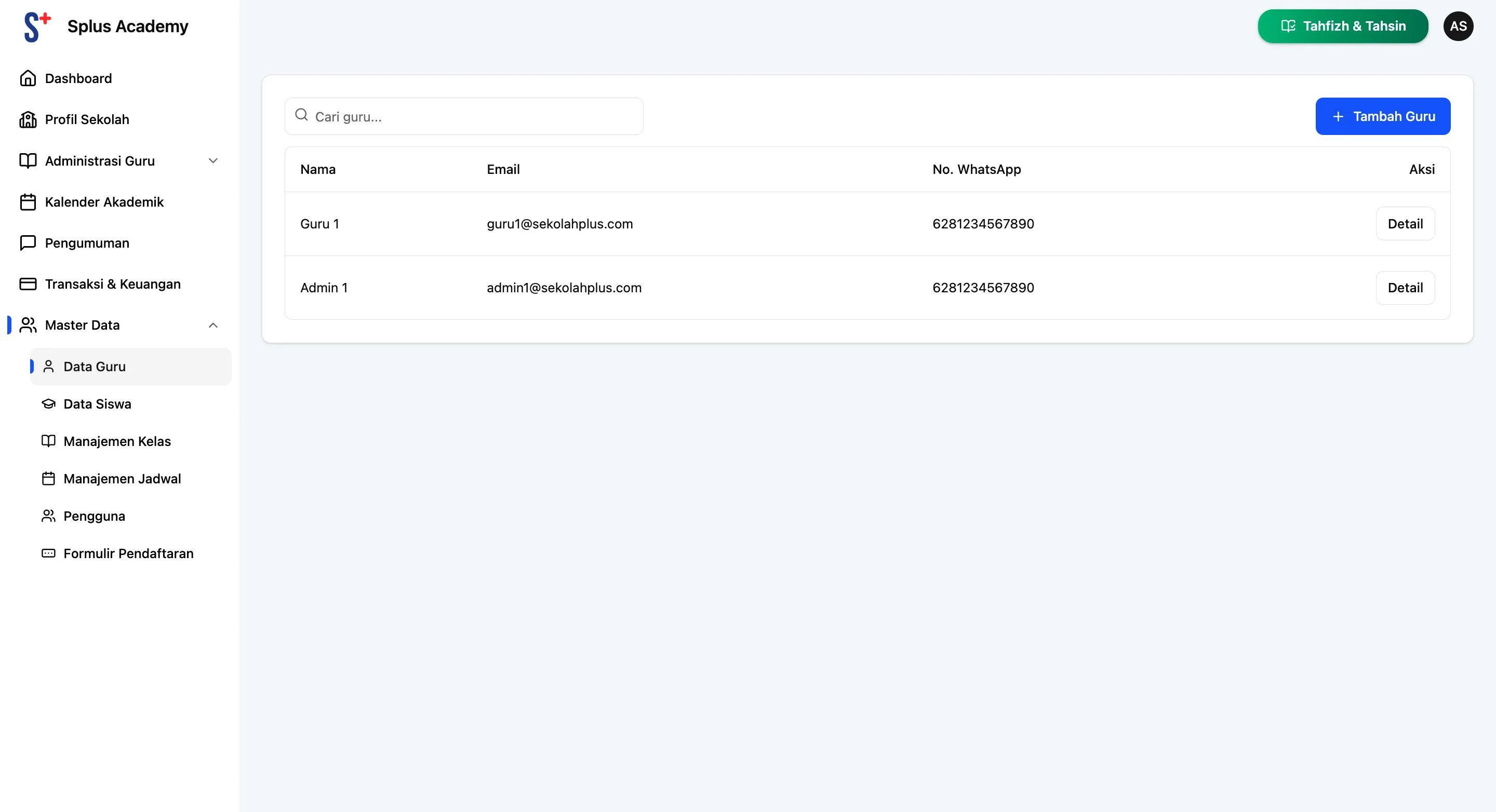 Screenshot showing Klik Tambah Guru.