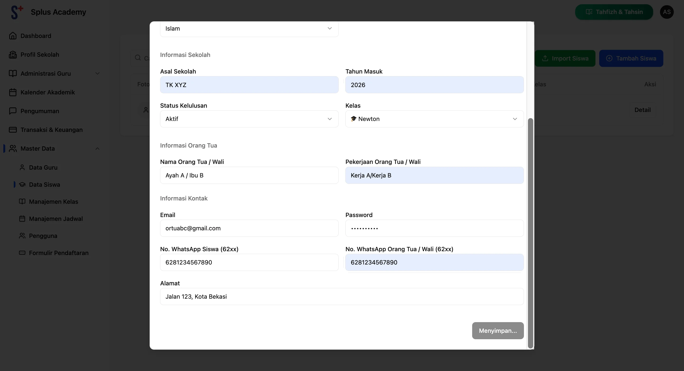Screenshot showing Isi semua data hingga Komplit. Pastikan menggunakan Email Aktif dan WhatsApp aktif. Jika sudah selesai, klik Simpan.