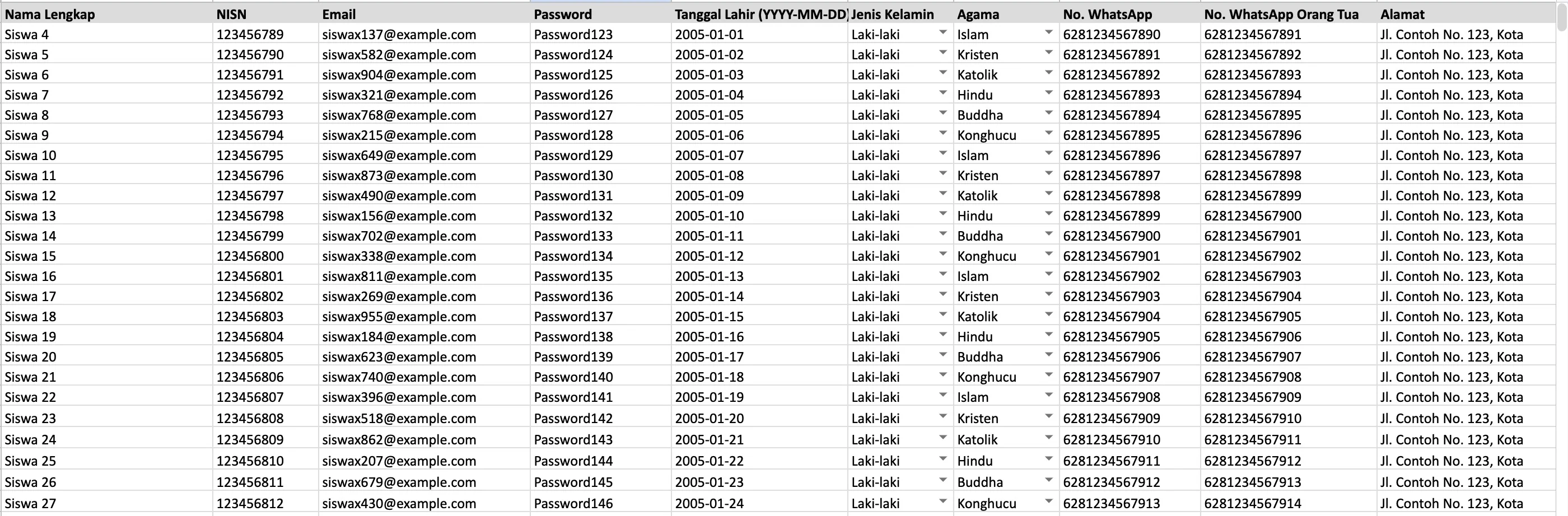 Screenshot showing Setelah template terunduh, buka file tersebut dan isi data dengan lengkap. Pastikan menggunakan Email aktif dan Nomor WhatsApp aktif. EMAIL TIDAK BOLEH SAMA! Jika sudah melengkapinya, jangan lupa simpan file dengan format .xlsx (Format Ms Excel)