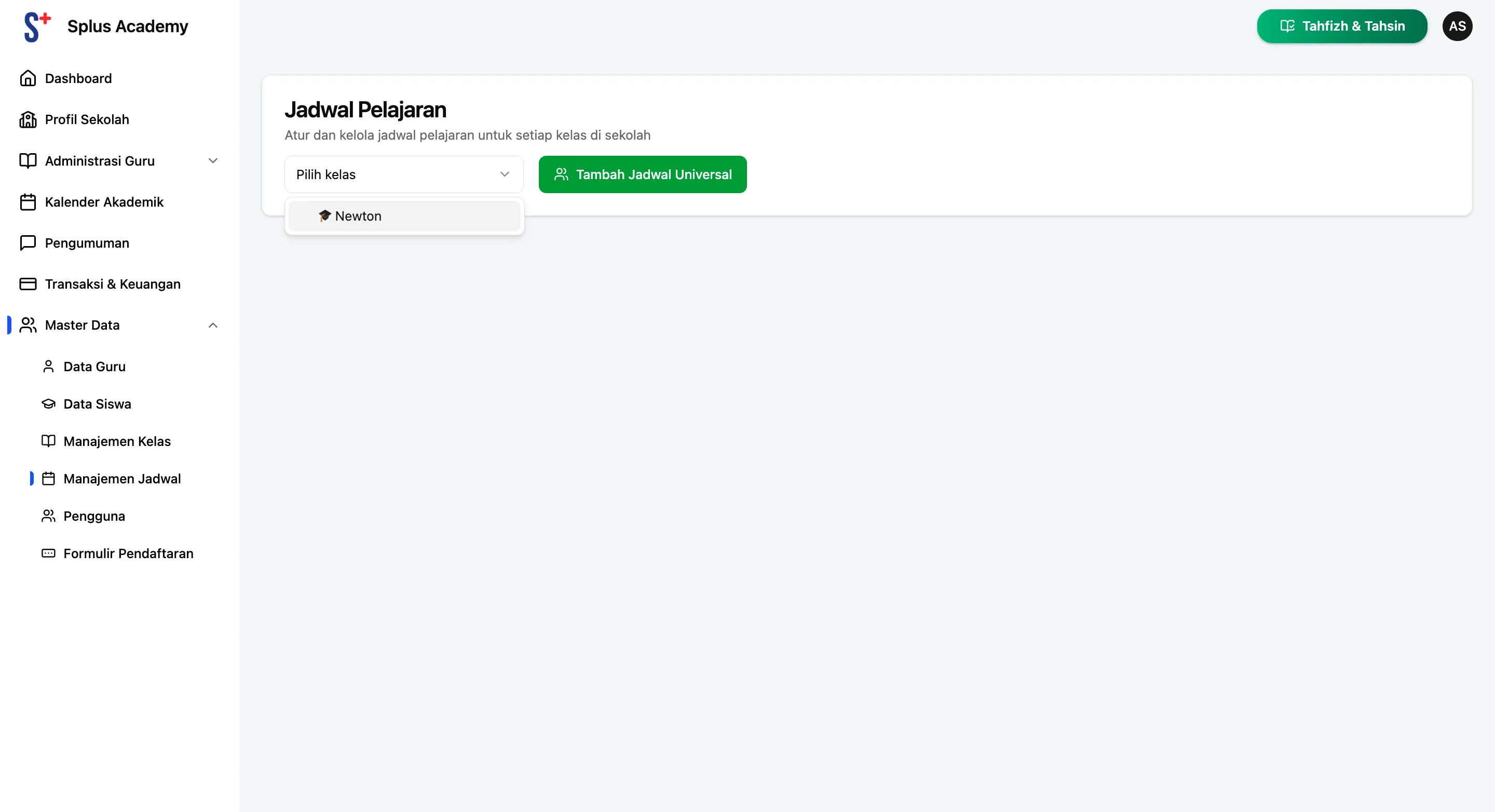Screenshot showing Pilih kelas yang ingin dibuat jadwalnya.