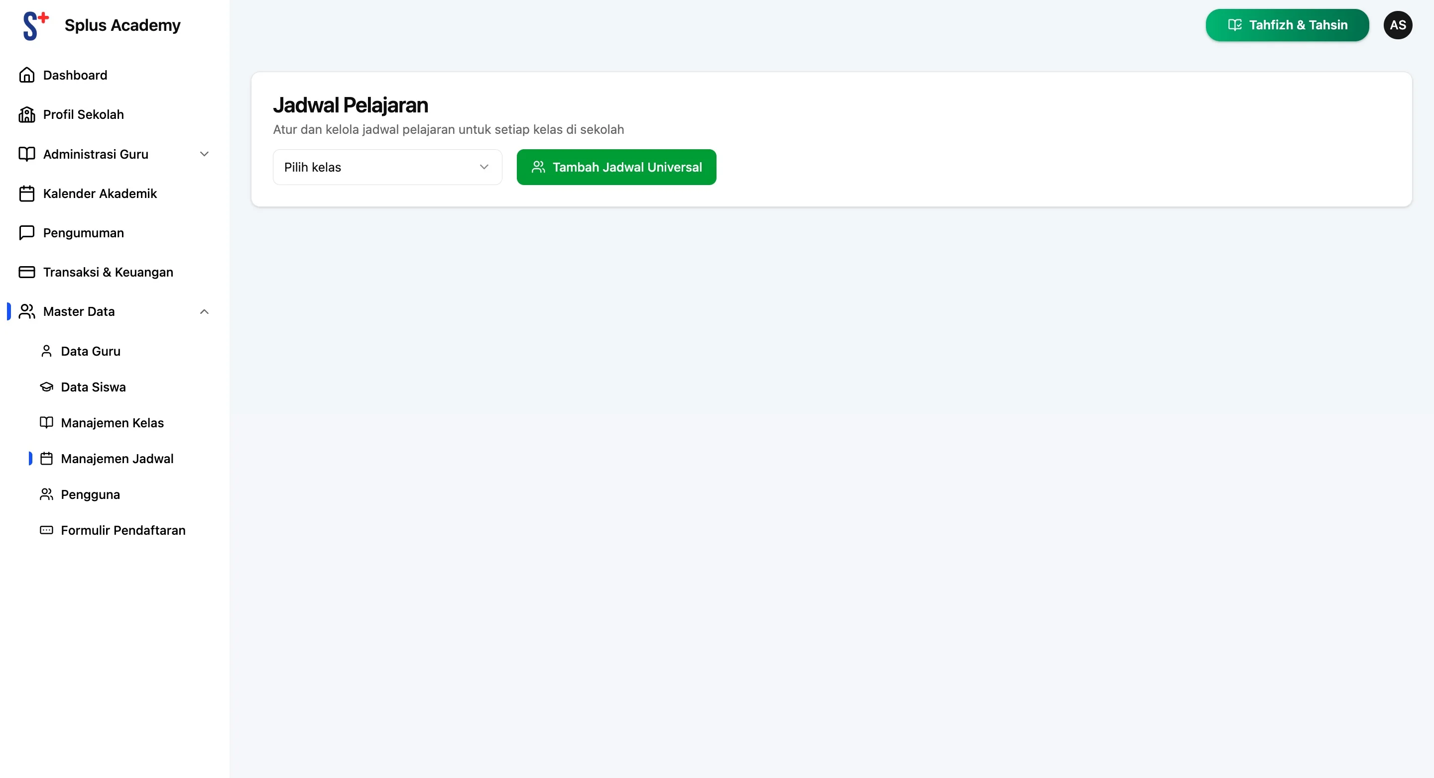 Screenshot showing Setelah klik menu Manajemen Jadwal, Pilih Tambah Jadwal Universal