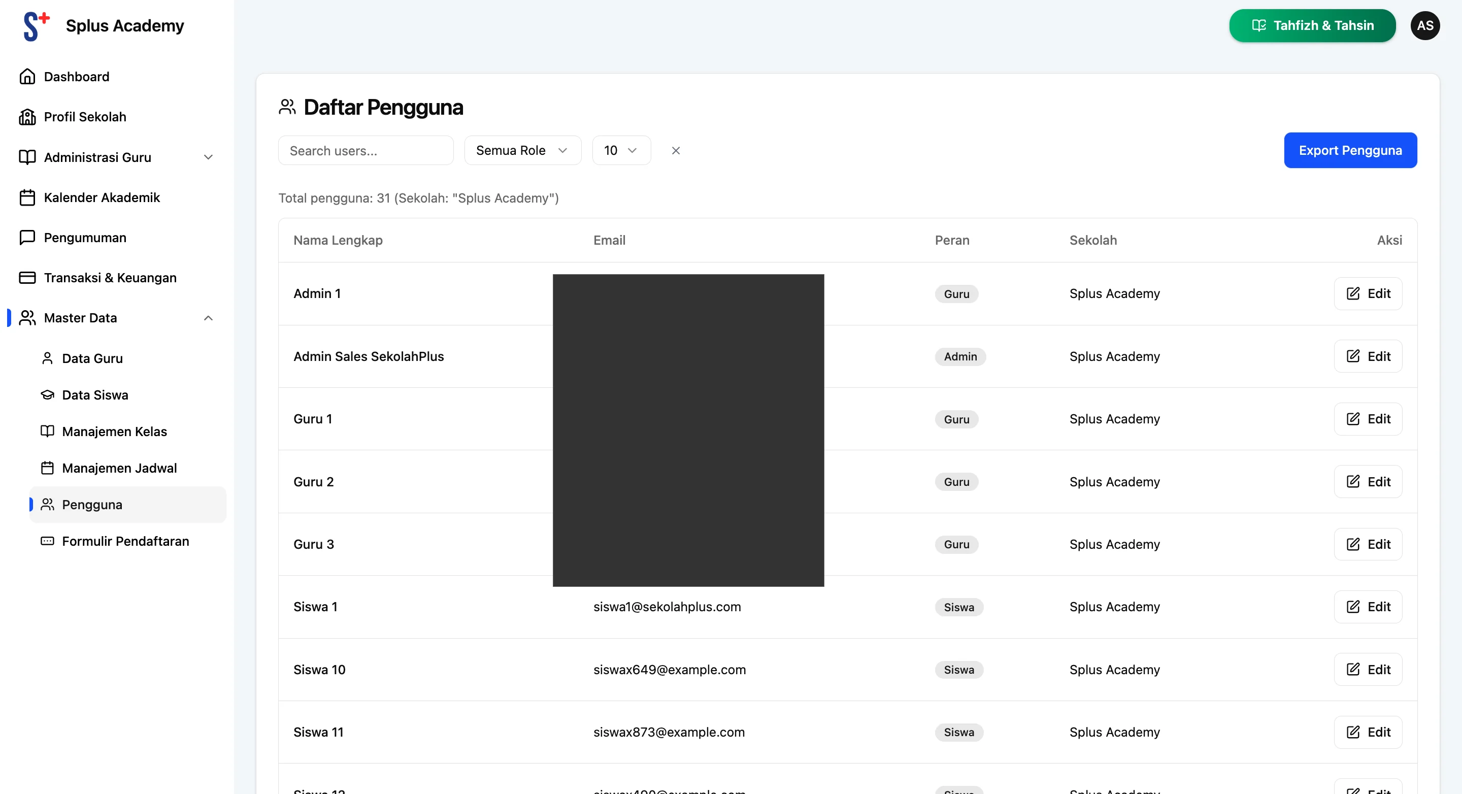 Screenshot showing Klik Pengguna untuk melihat Daftar Pengguna.