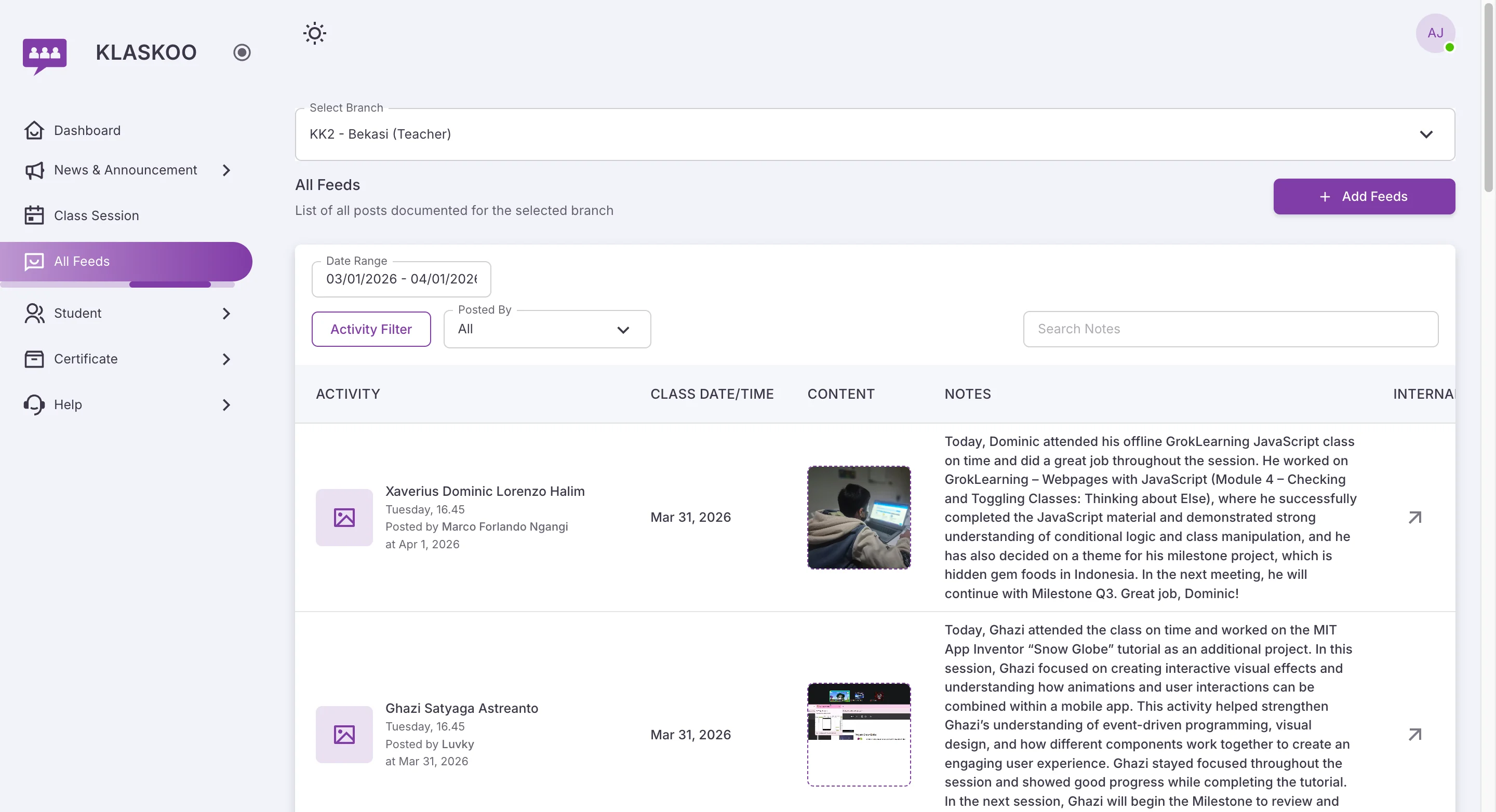 Screenshot showing Click on 'All Feeds'