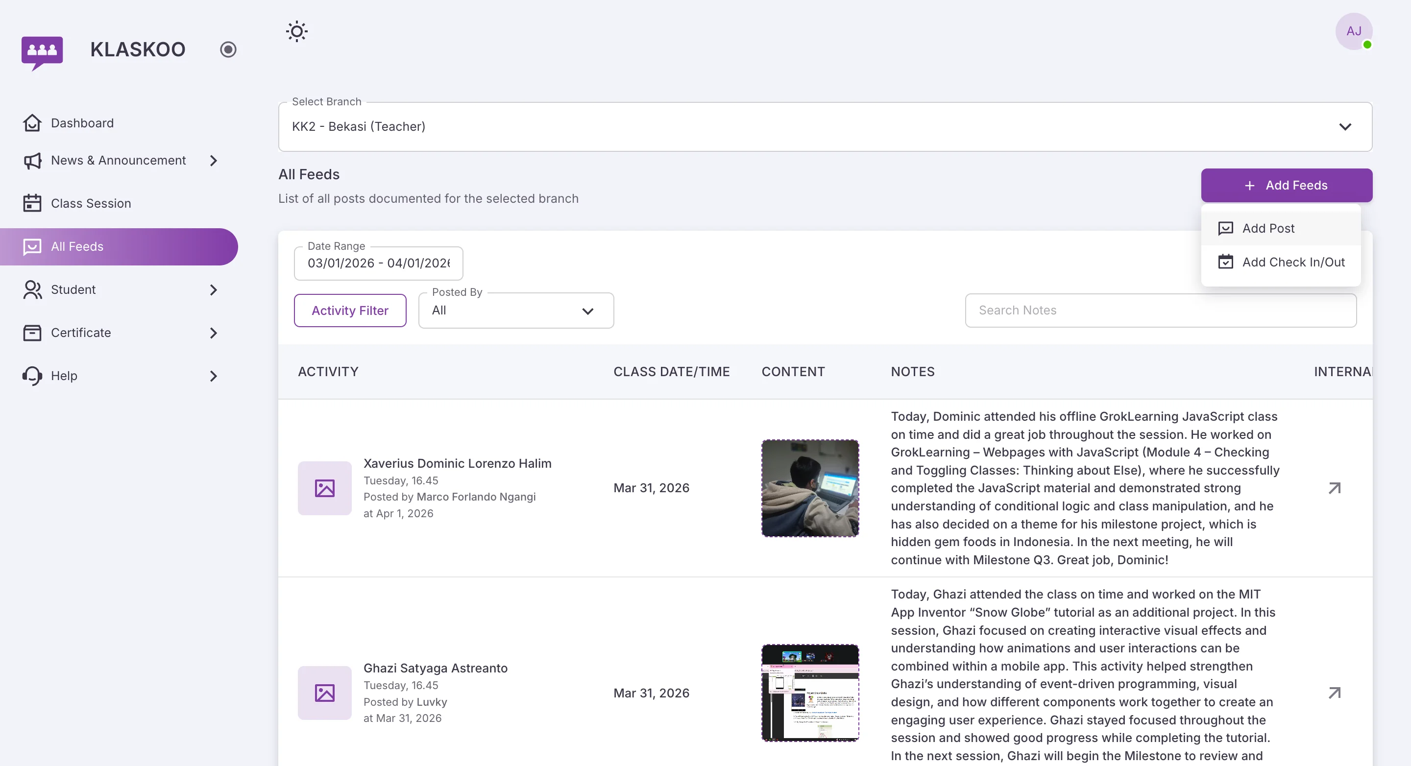 Screenshot showing Click on 'Add Feeds'