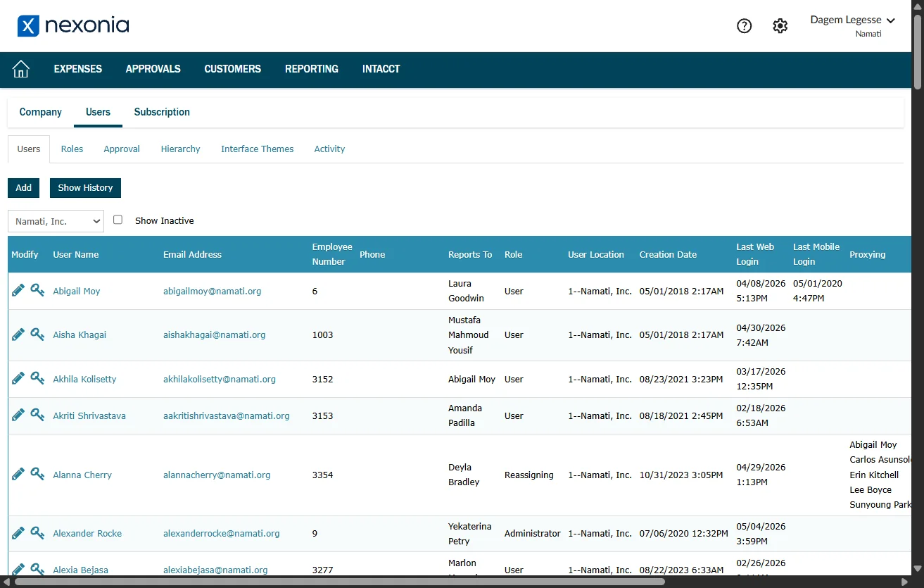 Screenshot showing Navigate to https://b.na2.system.nexonia.com/assistant/setup/company/showCompany.do