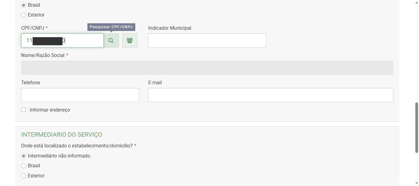 Screenshot showing CPF DO CLIENTE