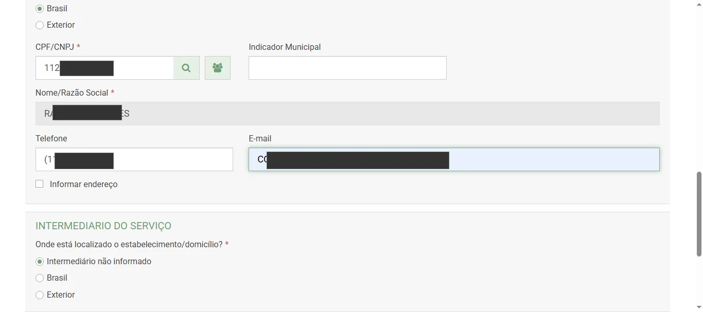 Screenshot showing PEENCHER DADOS DO CLIENTE