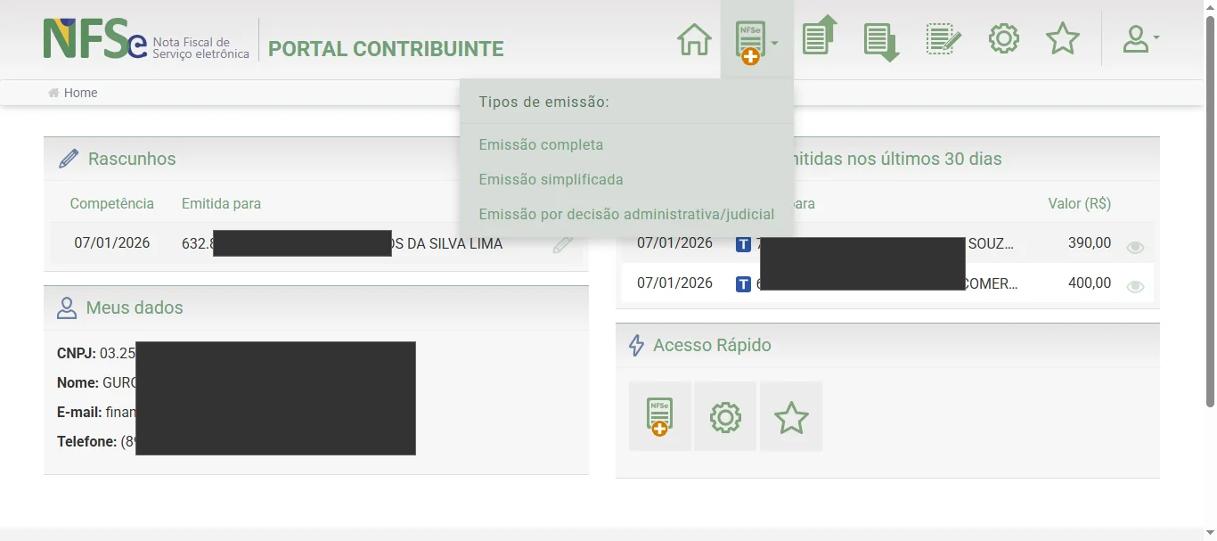 Screenshot showing Ponto de partida - visão inicial da página