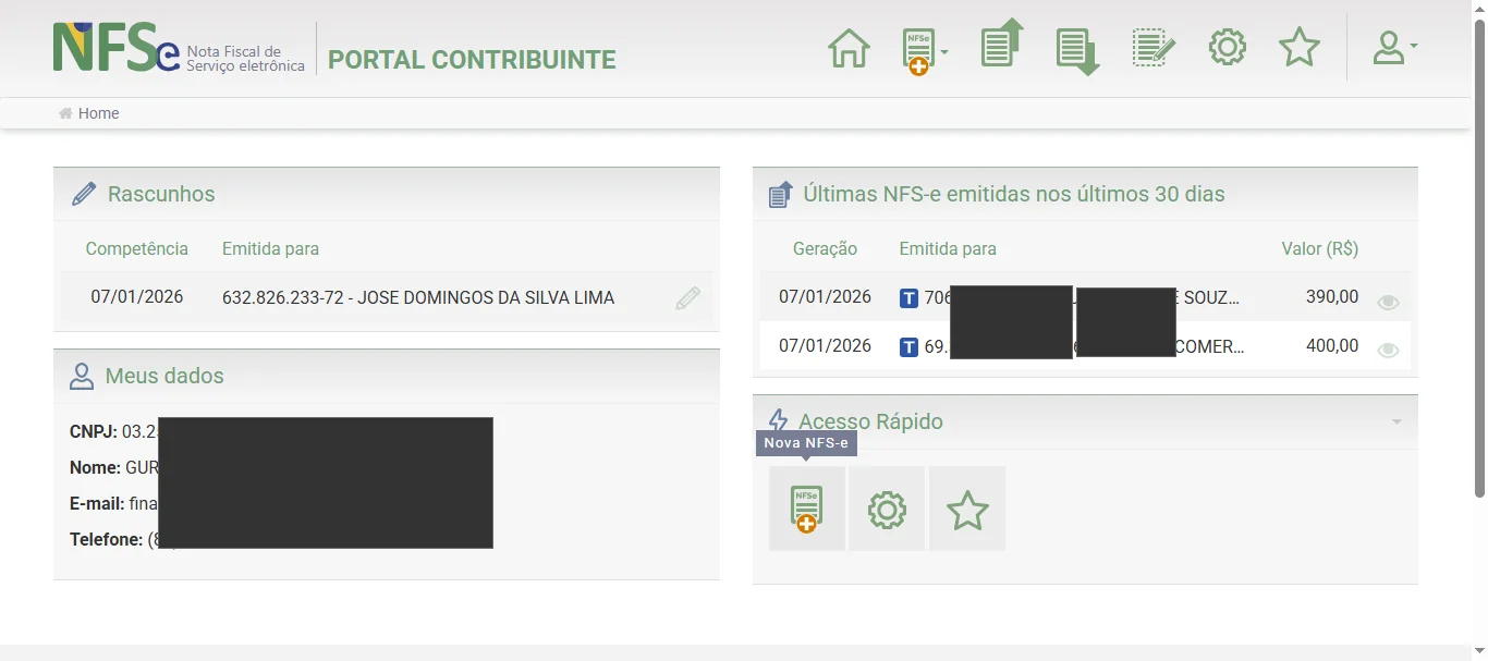 Screenshot showing Click on 'Acesso Rápido'