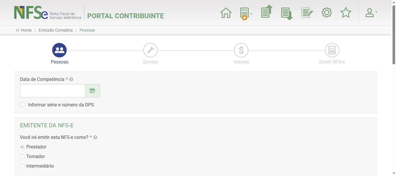 Screenshot showing ADICIONE A DATA DO DIA DA EMISSÃO