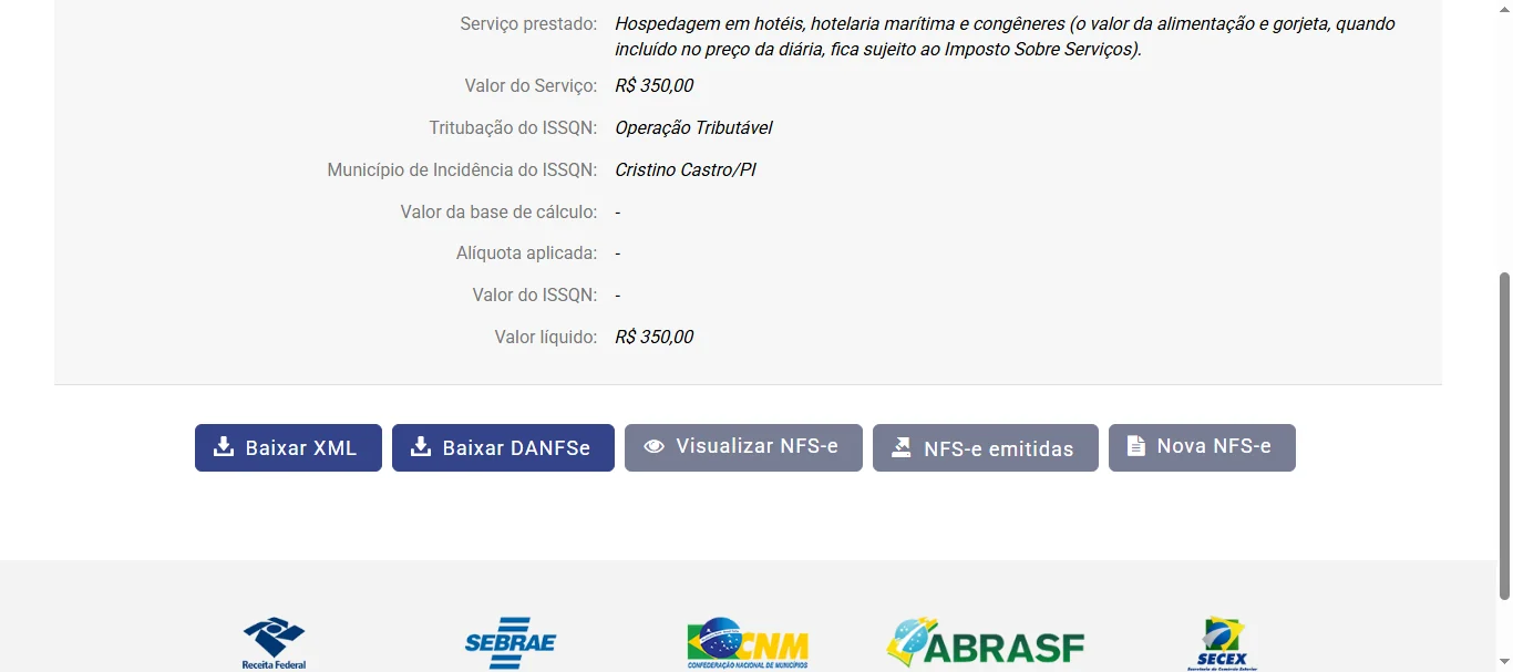 Screenshot showing Navigate to https://www.nfse.gov.br/EmissorNacional/DPS/NFSe?idr=aFJlUDNoUVZrakYzZStldm1ZZUc4UT090