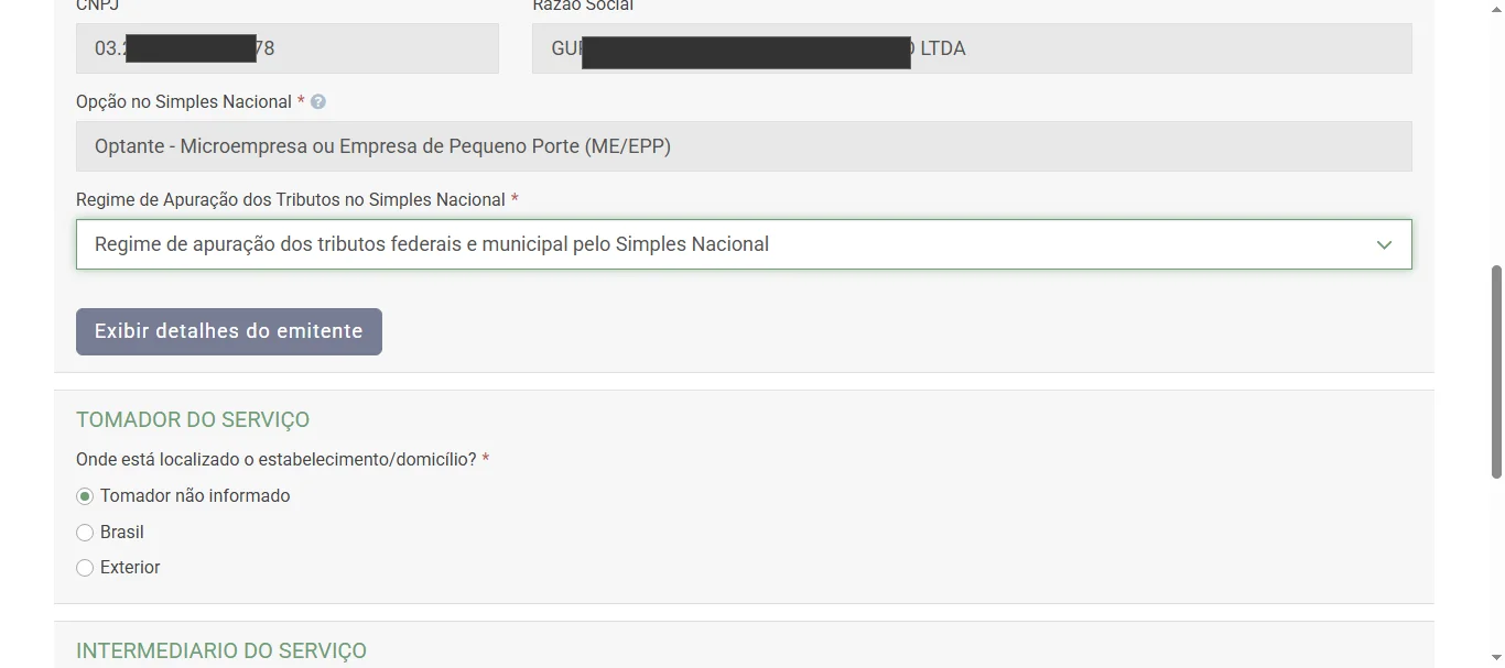 Screenshot showing Click on 'Regime de apuração dos tributo'