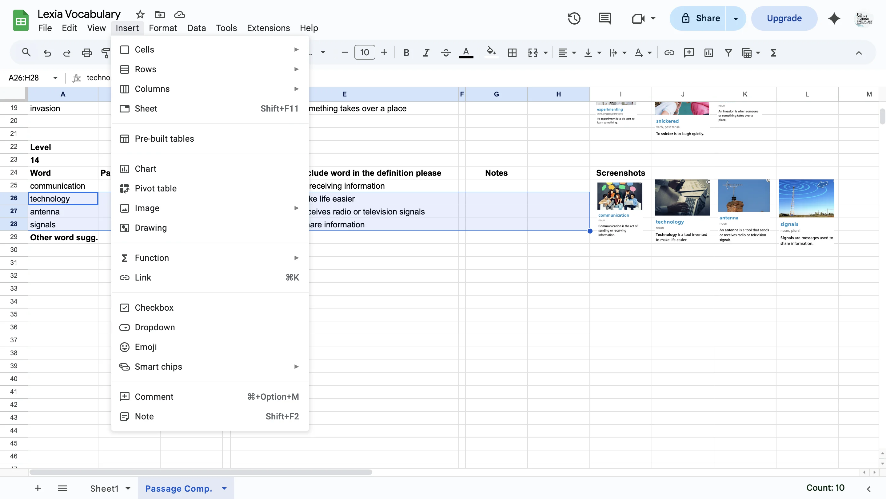 Screenshot showing Click on 'Insert'
